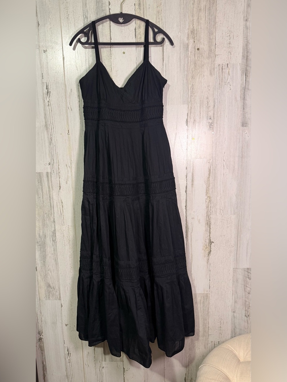 Lauren Ralph Lauren Black Cotton Tiered Maxi Dress Size 6 Sleeveless Boho Chic - Picture 2 of 8